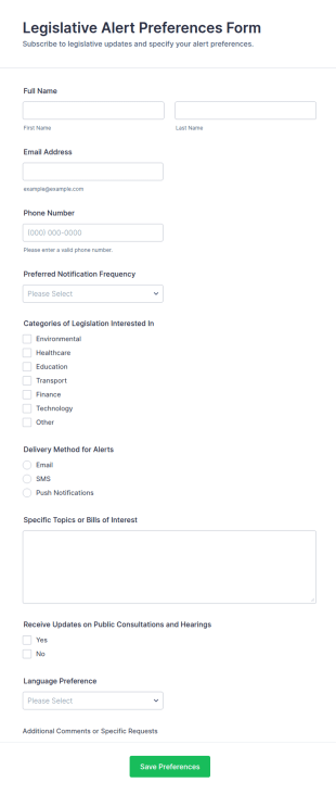 Legislative Alert Preferences Form Template