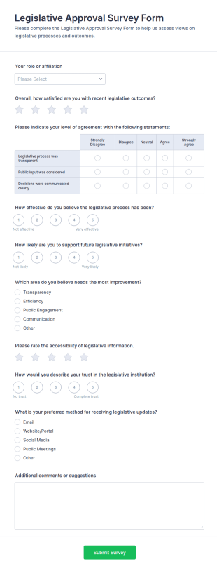Legislative Approval Survey Form Template
