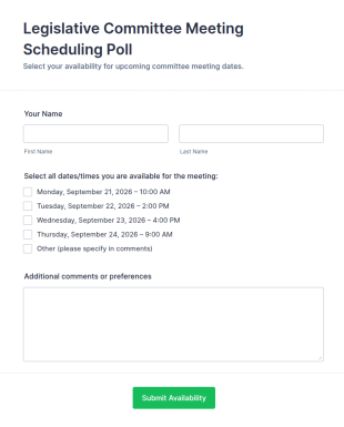 Legislative Committee Meeting Scheduling Poll Form Template