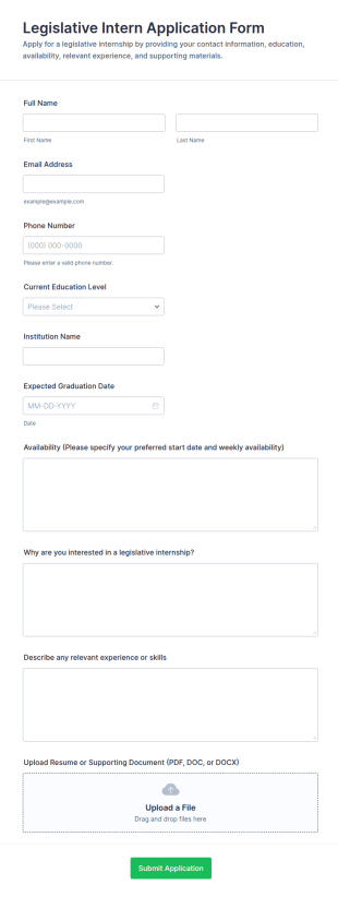 Legislative Intern Application Form Template