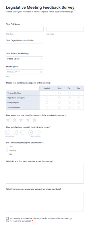 Legislative Meeting Feedback Survey Form Template