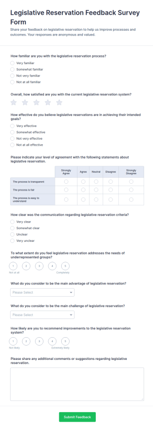 Legislative Reservation Feedback Survey Form Template