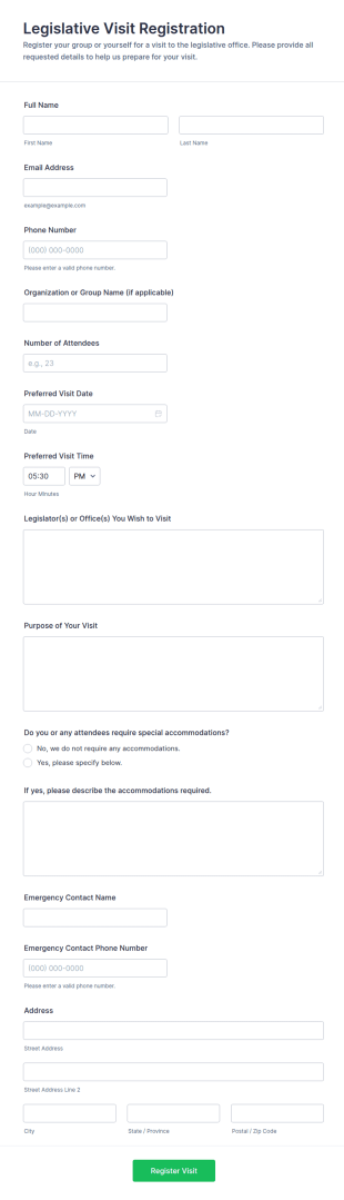 Legislative Visit Registration Form Template
