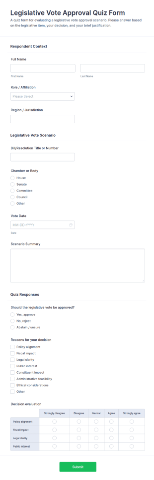 Legislative Vote Approval Quiz Form Template