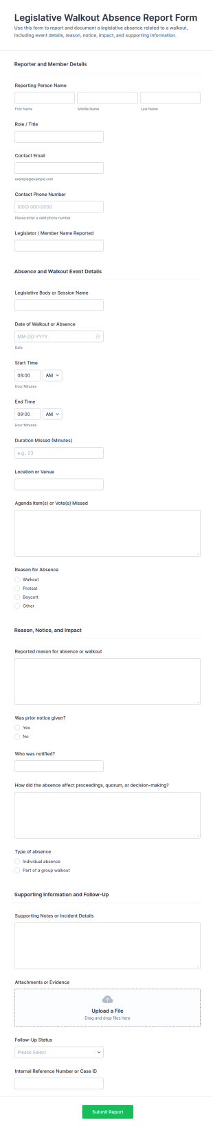 Legislative Walkout Absence Report Form Template