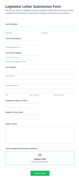 Legislator Letter Submission Form Template