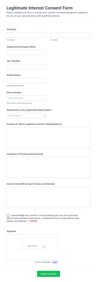 Legitimate Interest Consent Form Template