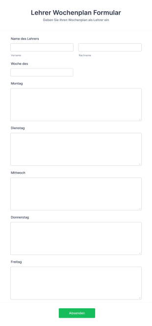 Lehrer Wochenplan Formularvorlage