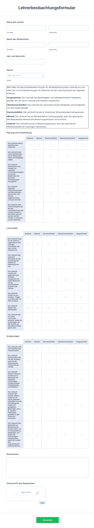 Lehrerbeobachtungsformular