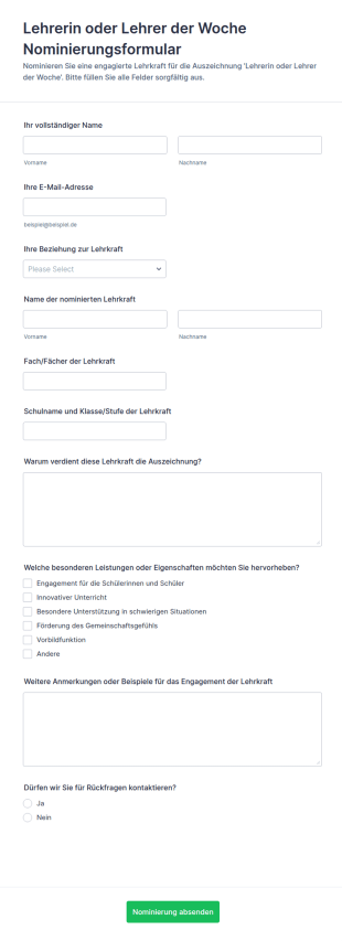 Lehrerin Oder Lehrer Der Woche Nominierungsformular