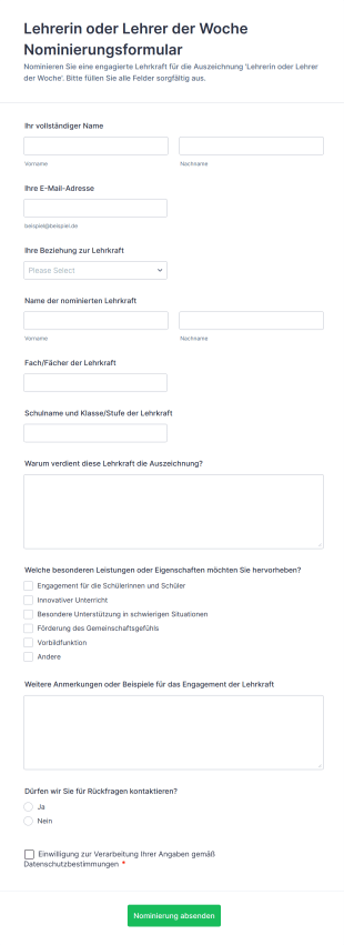 Lehrerin Oder Lehrer Der Woche Nominierungsformular