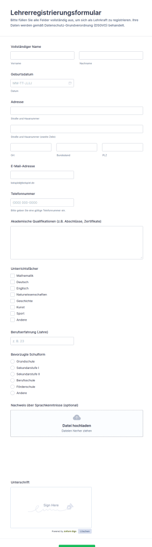 Lehrerregistrierungsformular