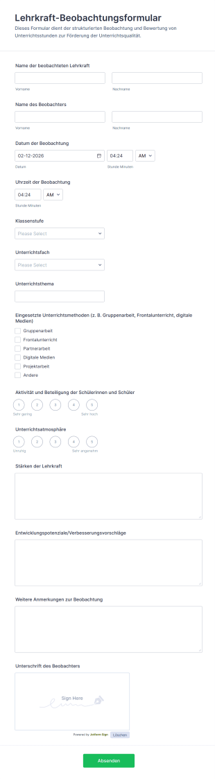 Lehrkraft Beobachtungsformular