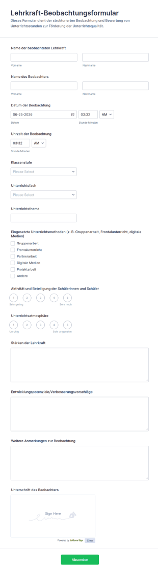Lehrkraft Beobachtungsformular