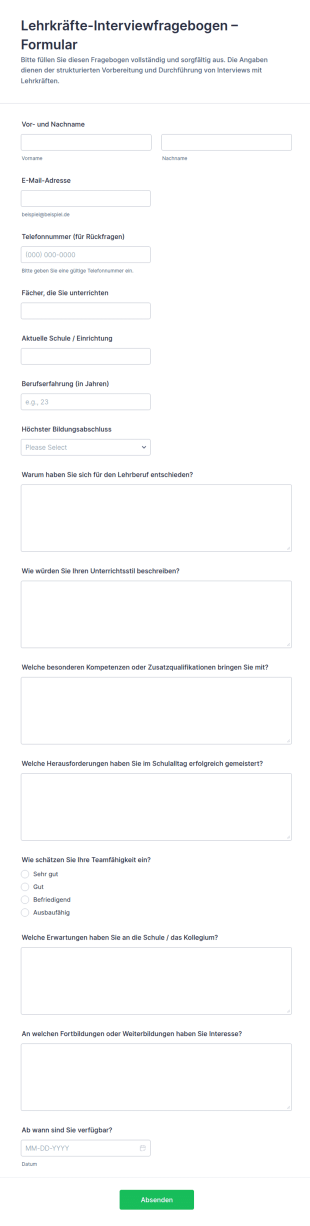 Lehrkräfte Interview Fragebogen