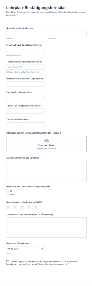 Lehrplan Bestätigungsformular