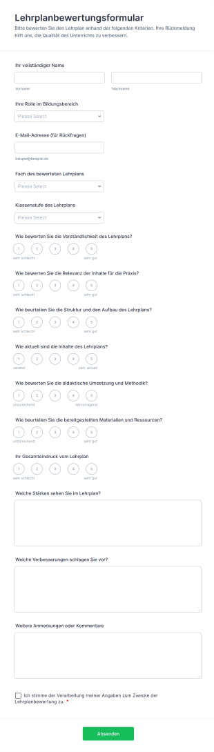 Lehrplanbewertungsformular