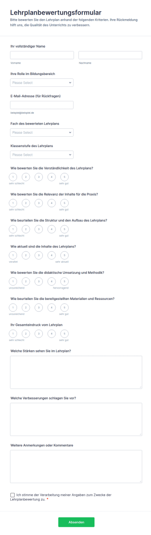 Lehrplanbewertungsformular