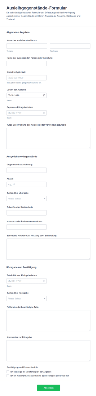 Leihgegenstände Rückgabeformular