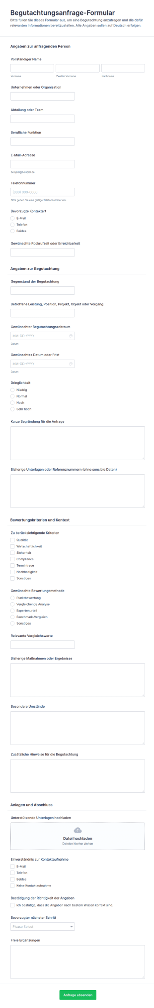 Leistungsbeurteilungsanfrage Formular