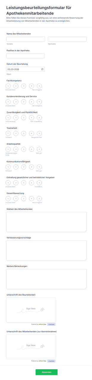 Leistungsbeurteilungsformular Für Apothekenmitarbeitende