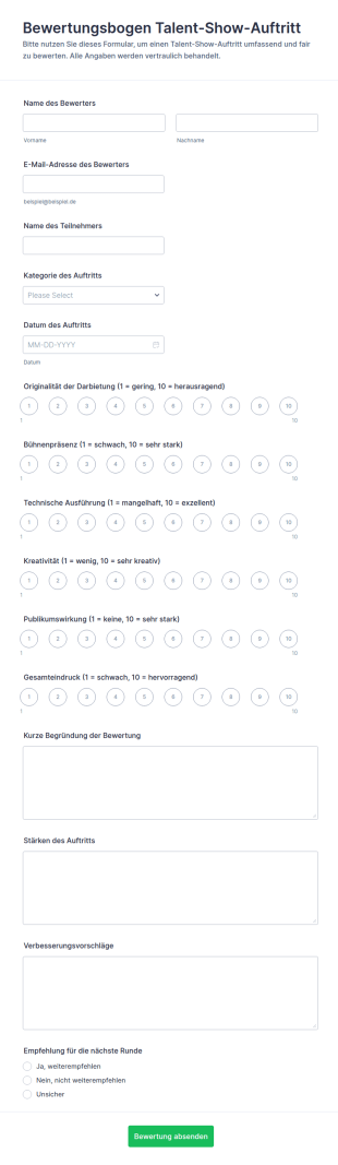 Leistungsbewertung Für Eine Talentshow