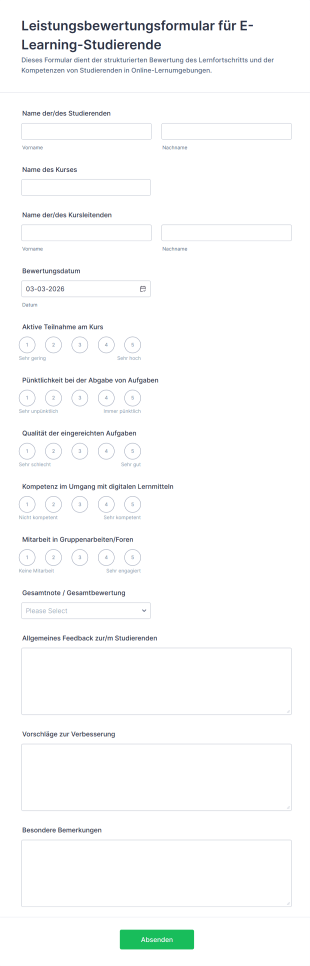 Leistungsbewertungsformular Für E Learning Studierende