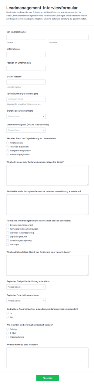 Leitfaden Interview Fragebogen