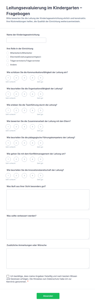 Leitungsevaluierung Im Kindergarten – Fragebogen