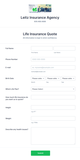 Life Insurance Lead Generation Form Template