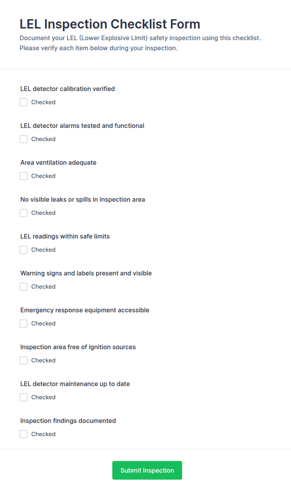 LEL Inspection Checklist Form Template | Jotform
