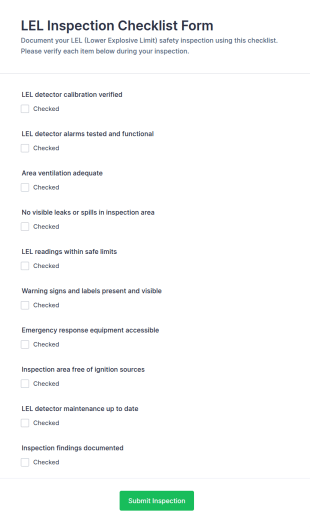LEL Inspection Checklist Form Template
