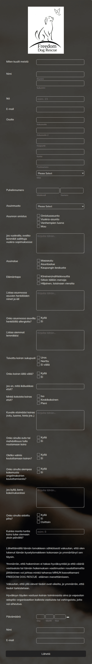 Lemmikin Adoptiolomake