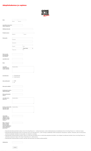 Lemmikkieläimen Adoptiohakemus Form Template