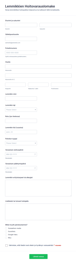 Lemmikkien Hoidon Varauslomake
