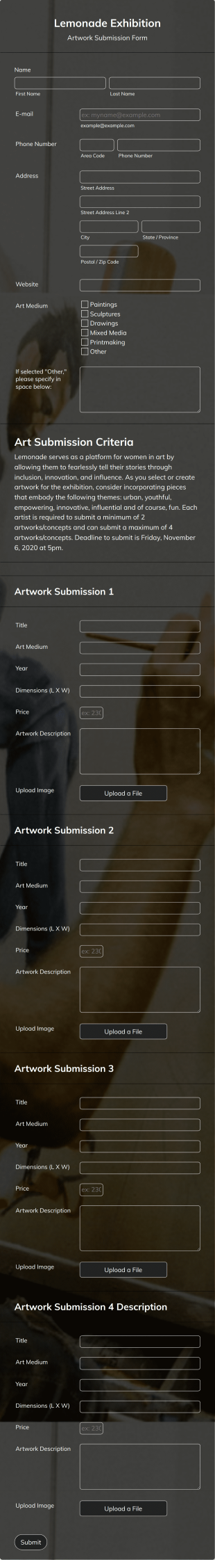 Lemonade Artwork Submission Form Template
