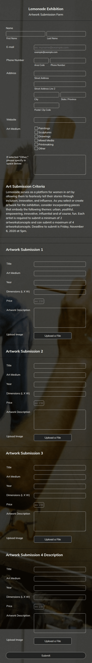 Lemonade Artwork Submission Form Template