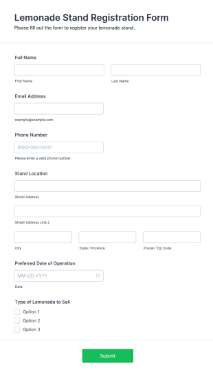 Lemonade Stand Registration Form Template