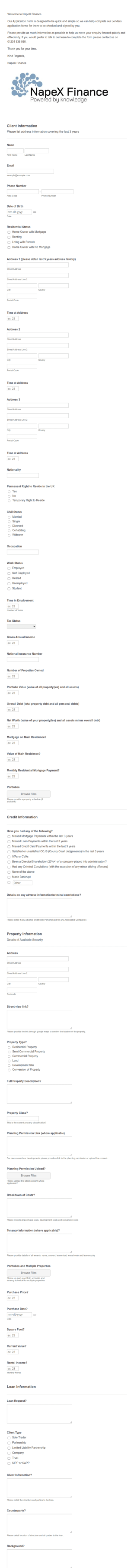 Lender Application Form Template