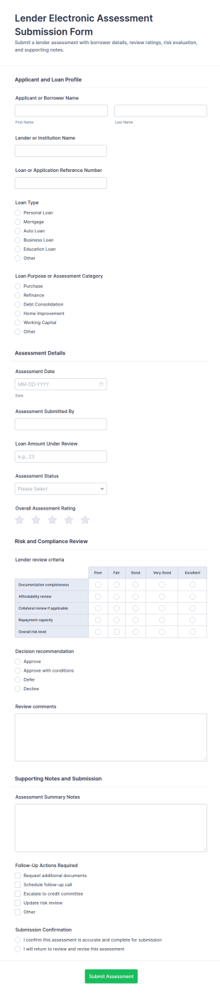 Lender Electronic Assessment Submission Form Template