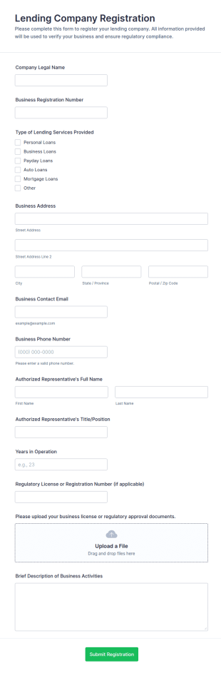 Lending Company Registration Form Template