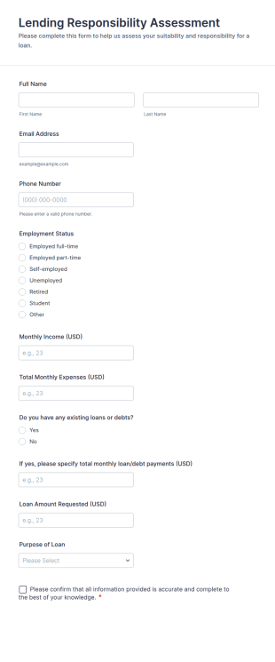 Lending Responsibility Assessment Form Template