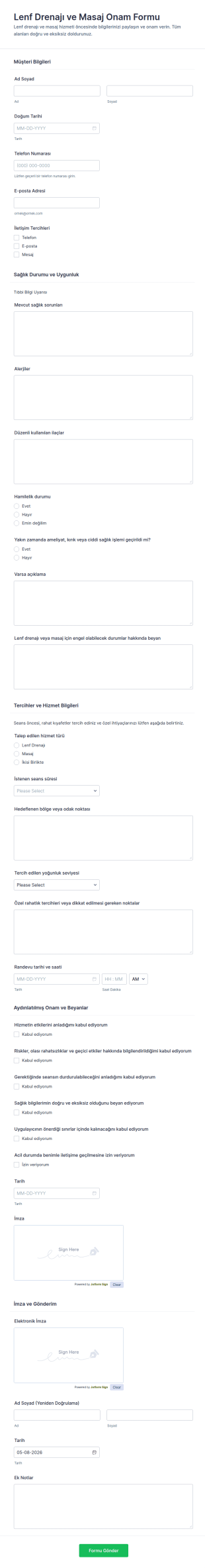 Lenfatik Drenaj Ve Masaj Onay Form Şablonu
