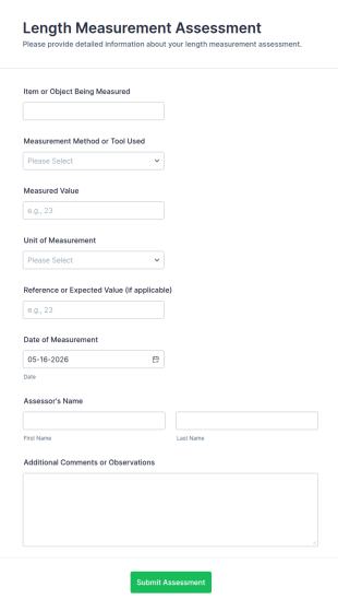 Length Measurement Assessment Form Template