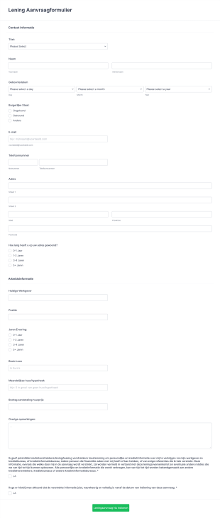 Lening Aanvraagformulier Form Template