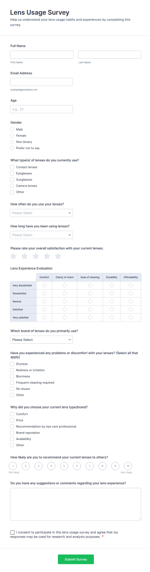 Lens Usage Survey Form Template
