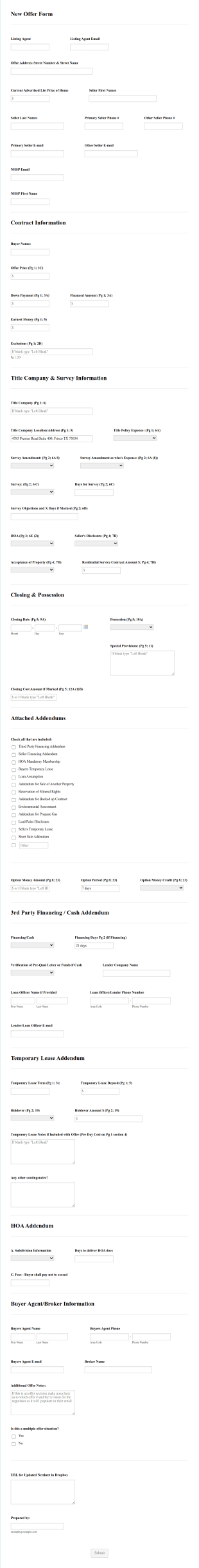 Leonard Offers Intake Form Template