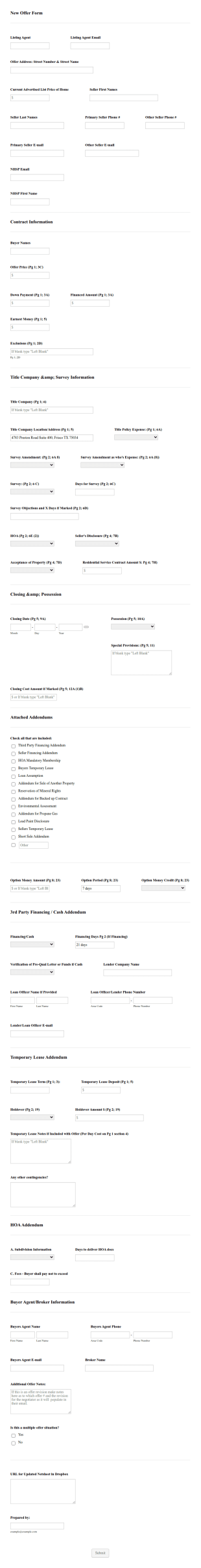 Leonard Offers Intake Form Template