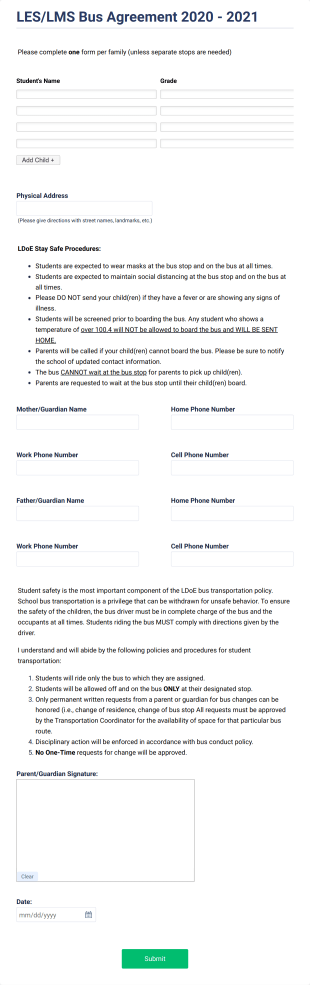 LESLMS 2020 2021 Bus Agreement Form Template