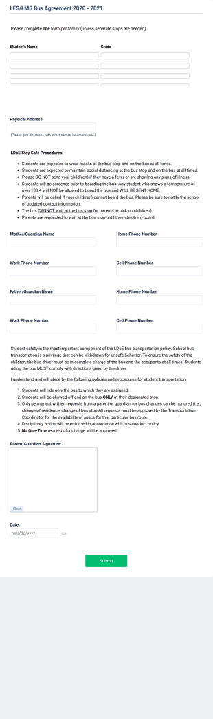 LESLMS 2020 2021 Bus Agreement Form Template